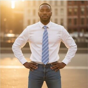 THE TIE BAR -Light Blue and White Striped Tie